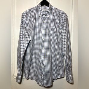Peter MILLAR Blue White Plum Plaid Button Dress Casual Shirt